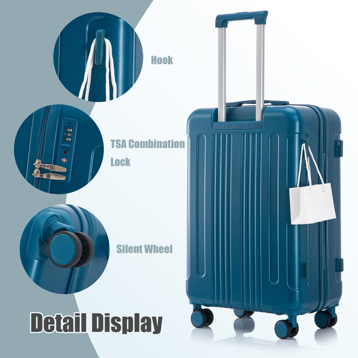 3-Piece ABS Spinner Wheel Luggage Set 20"/24"/28" Dark Blue