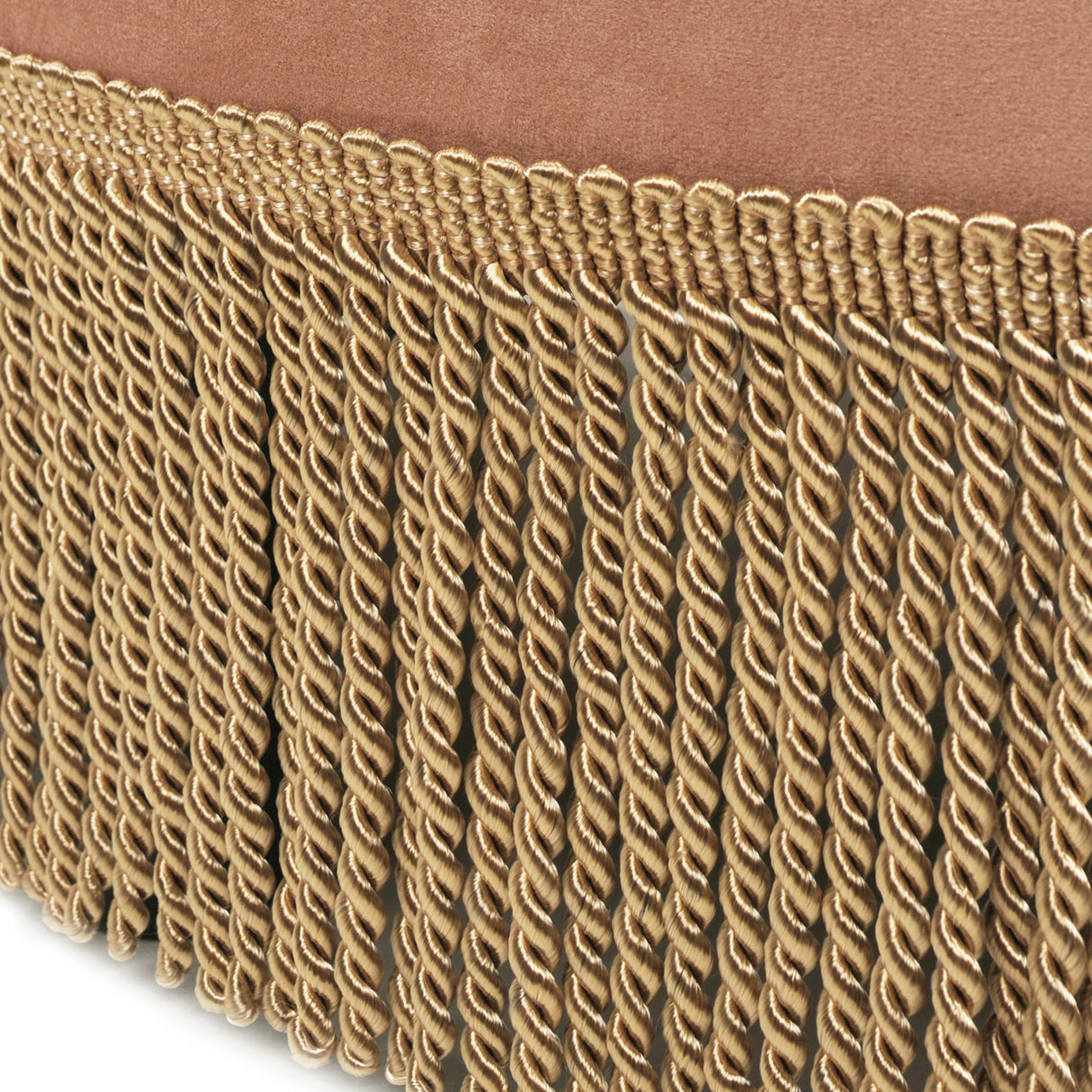 Yolanda 24" Round Upholstered Accent Ottoman, Peach Orange Velvet with Gold Trim