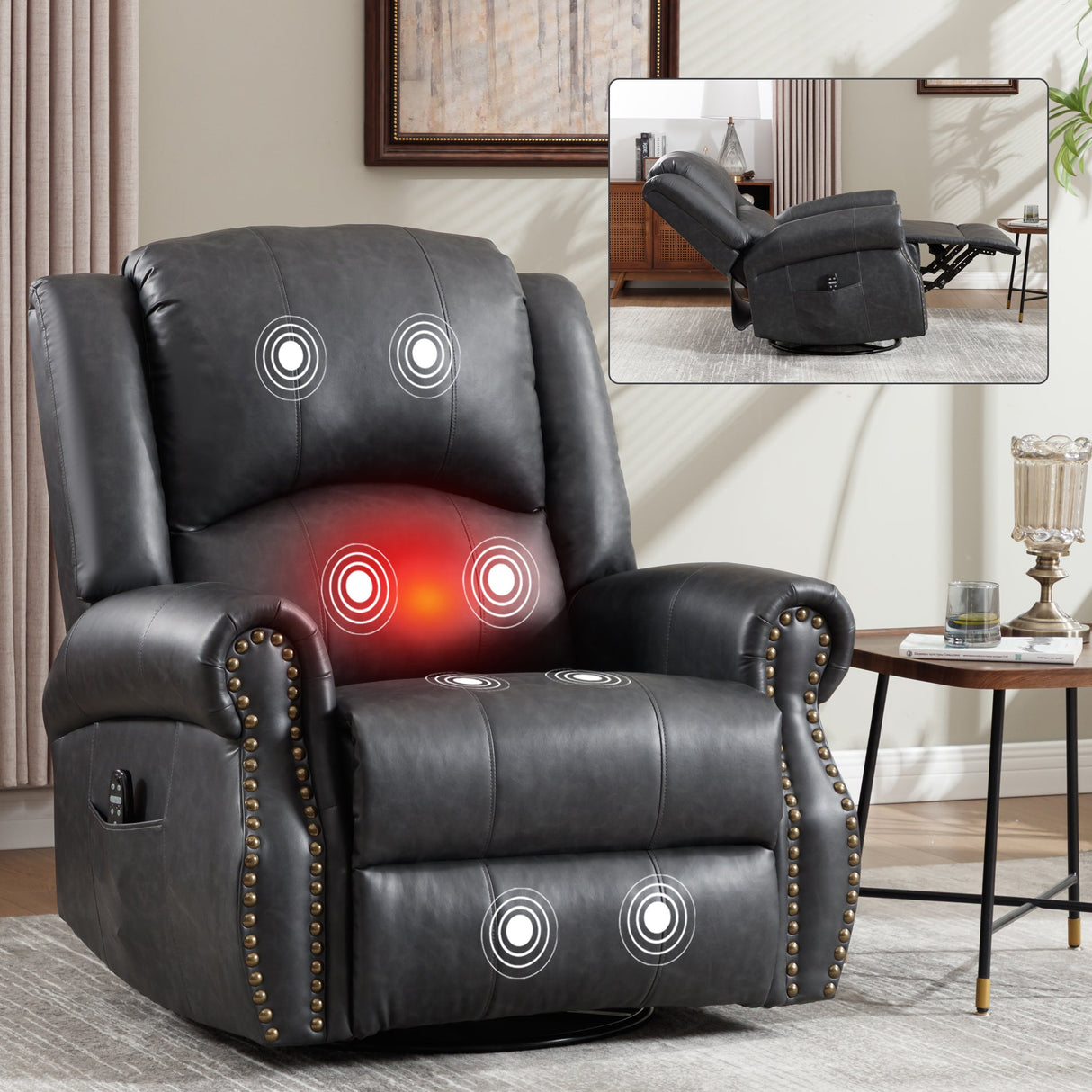 Heat Massage Manual Recliner Chair with Rocker and Swivel