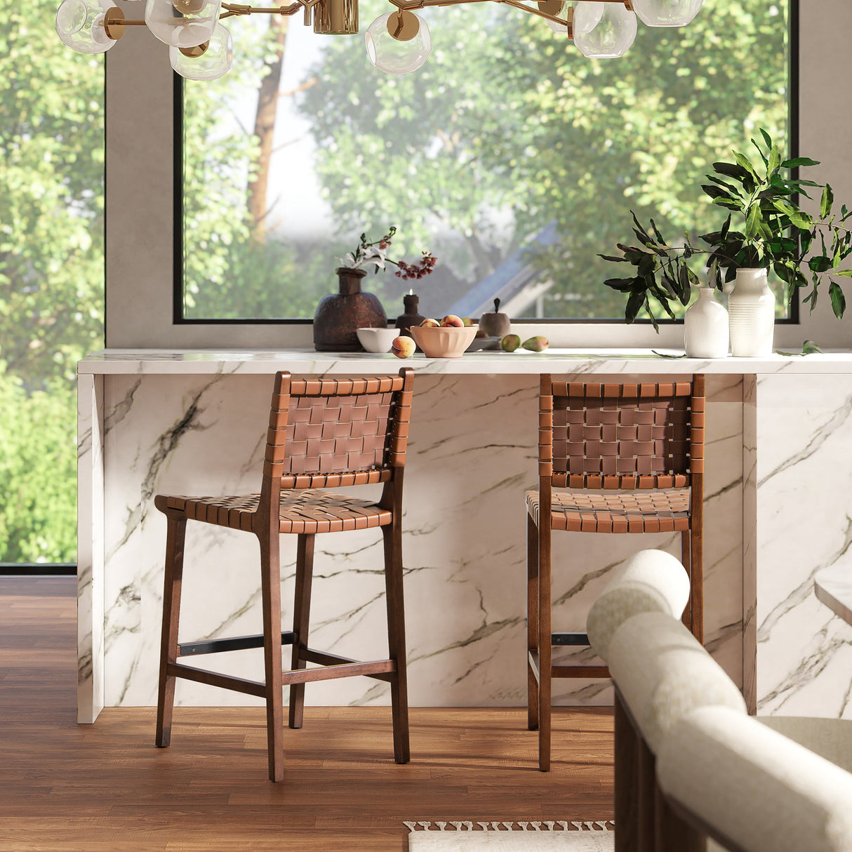 Andre Woven Leather Counter Stool