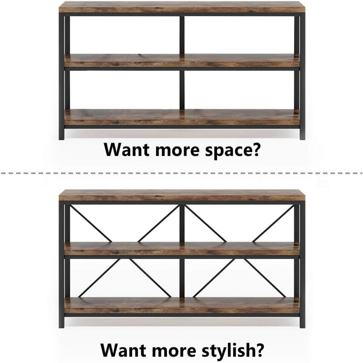 Console Table With 3 Tier Storage Shelves Finish, Slim Narrow Design For Living Entryway - Brown / Black