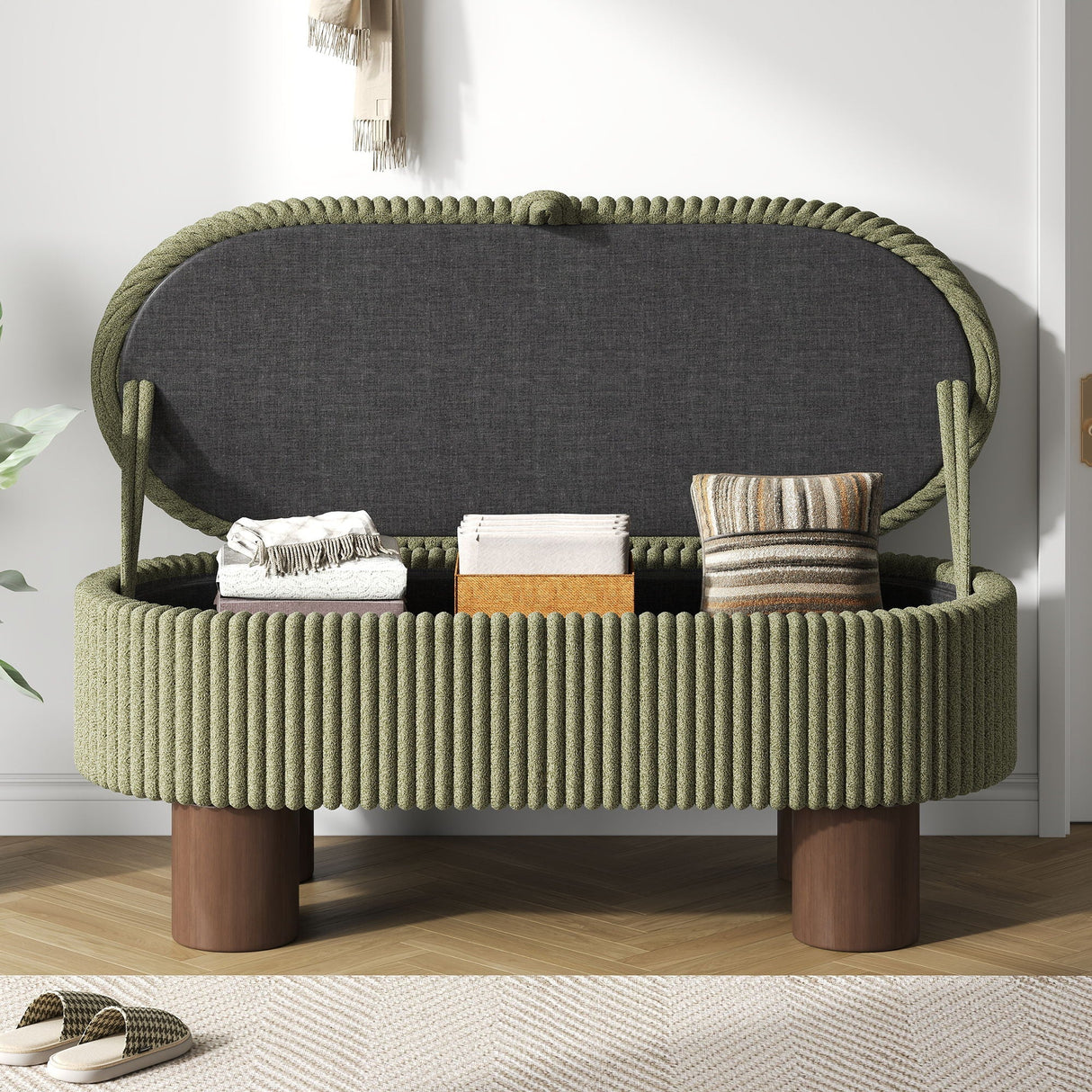 Storage Ottoman Upholstered Bench with Lift-Top Storage for Bedroom