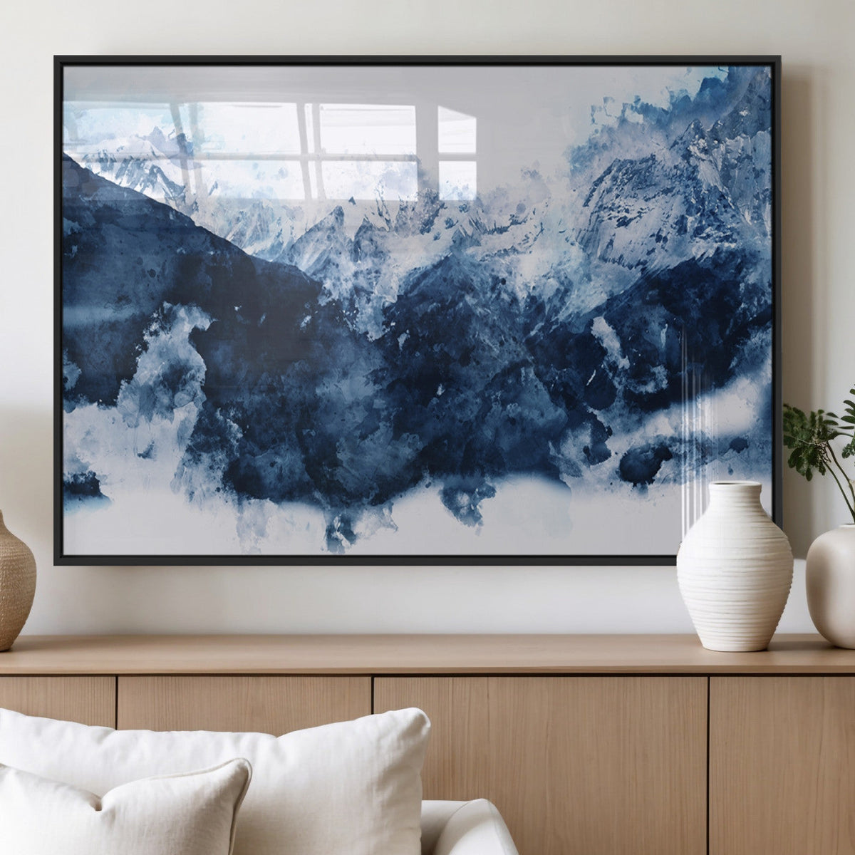 Abstract Blue Mountain Canvas Wall Art – Modern Triptych