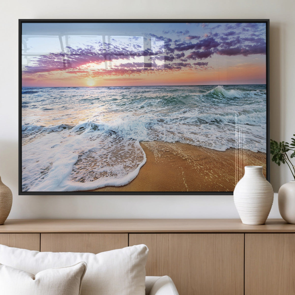 Coastal Sunset Art Beach Canvas Wall Art Print | Ocean Waves