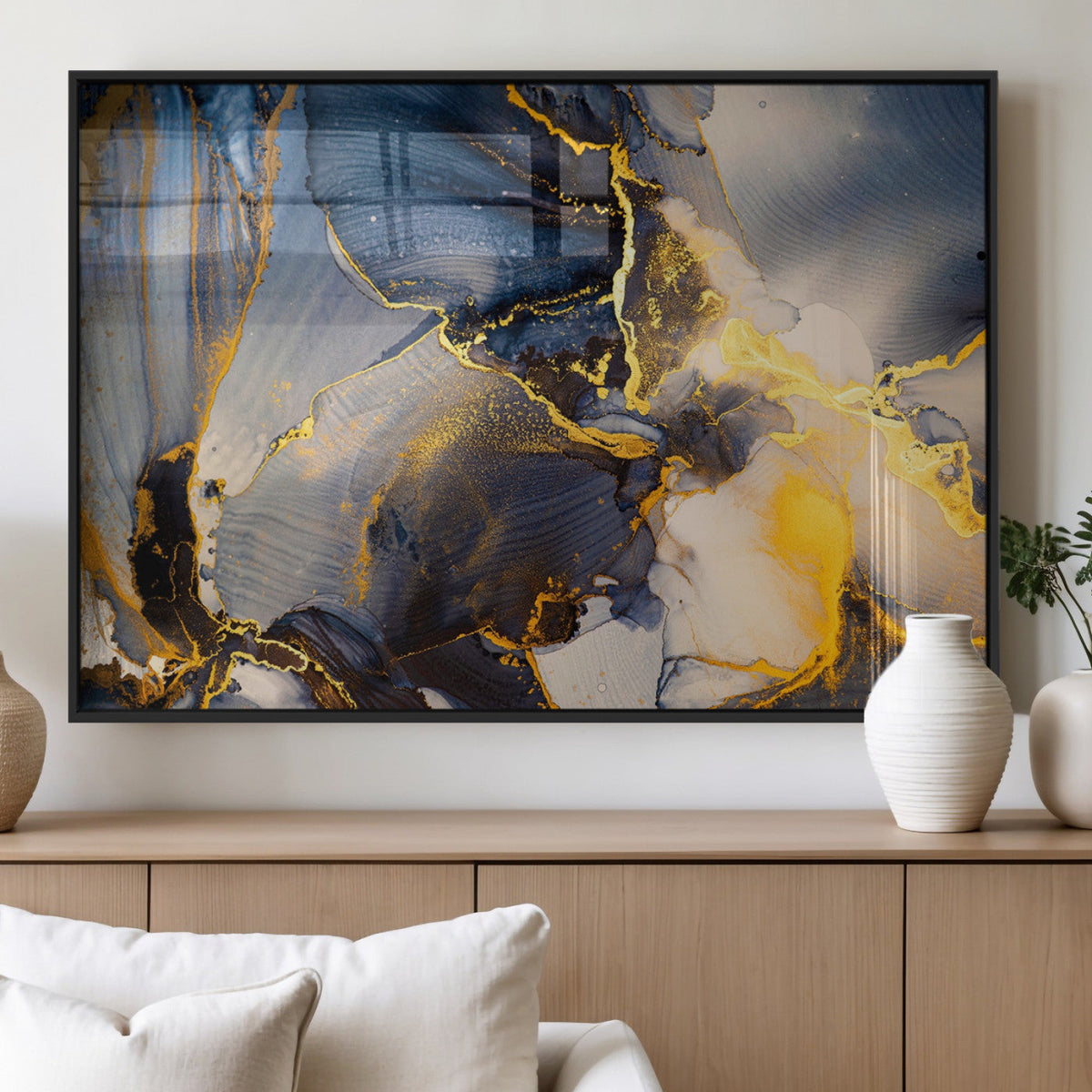 Large Abstract Wall Art Print - Gold and Blue Abstract