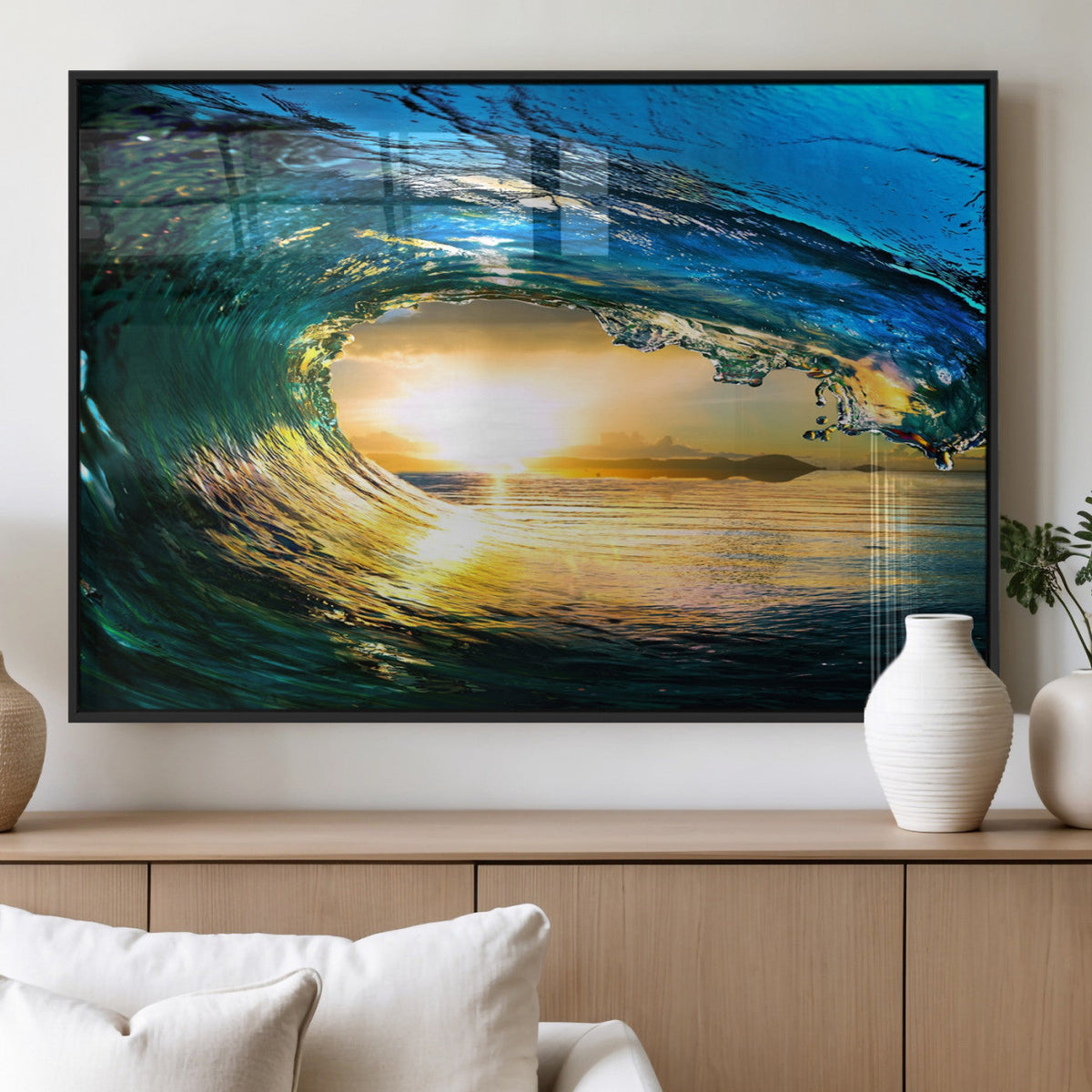 Ocean Wave at Sunset Canvas Art, Large Wall Print of Vibrant