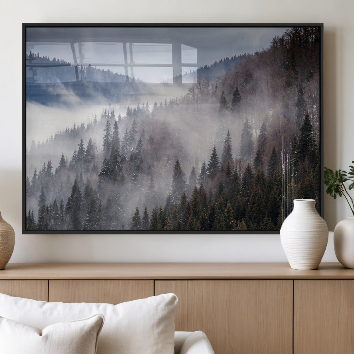 Beautiful Rising Fog in Winter Mountain Landscape- Framed