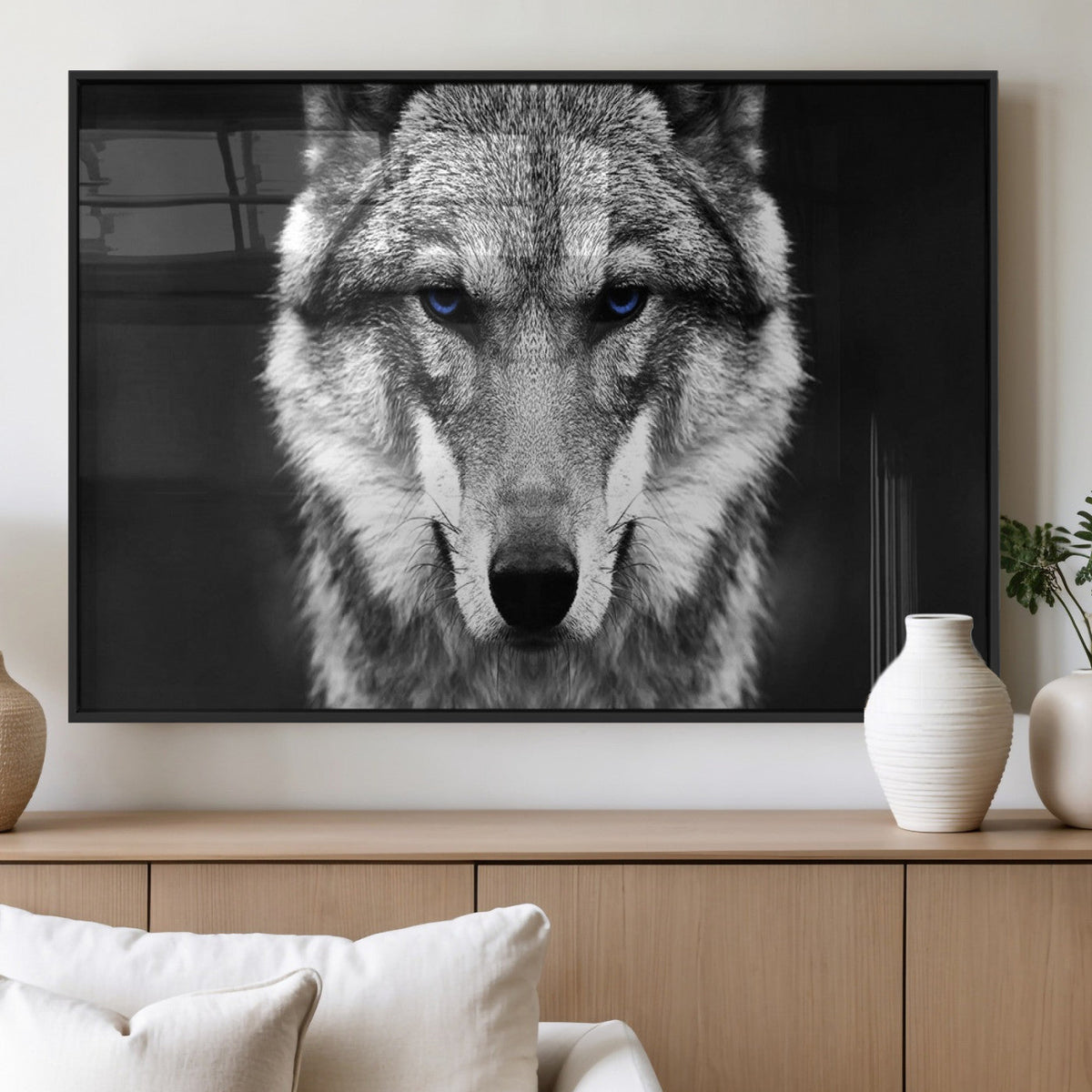 Black and White Wild Wolf Wall Art Canvas Print