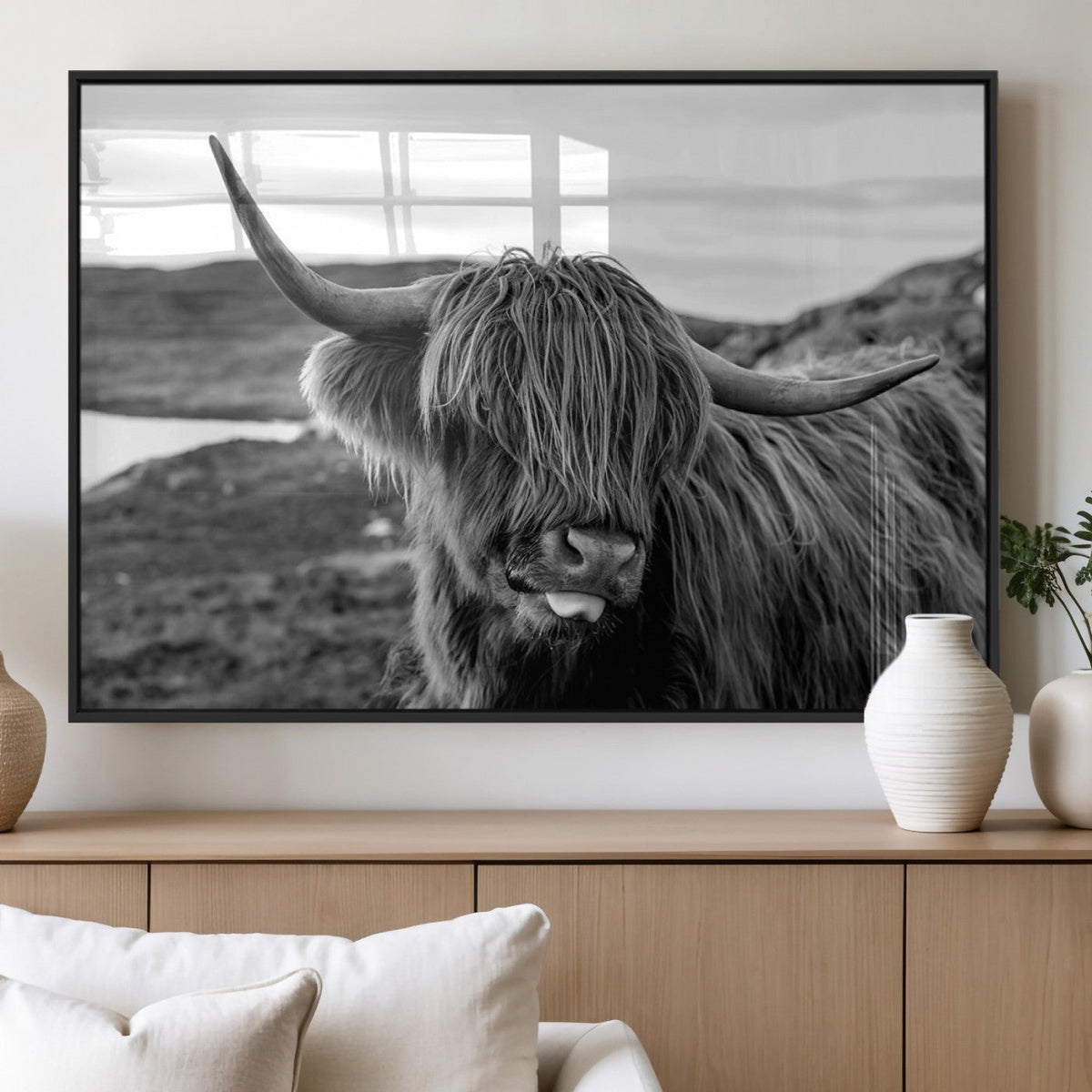 Longhorn Steer Canvas Print Wall Art, Highland Cow Canvas