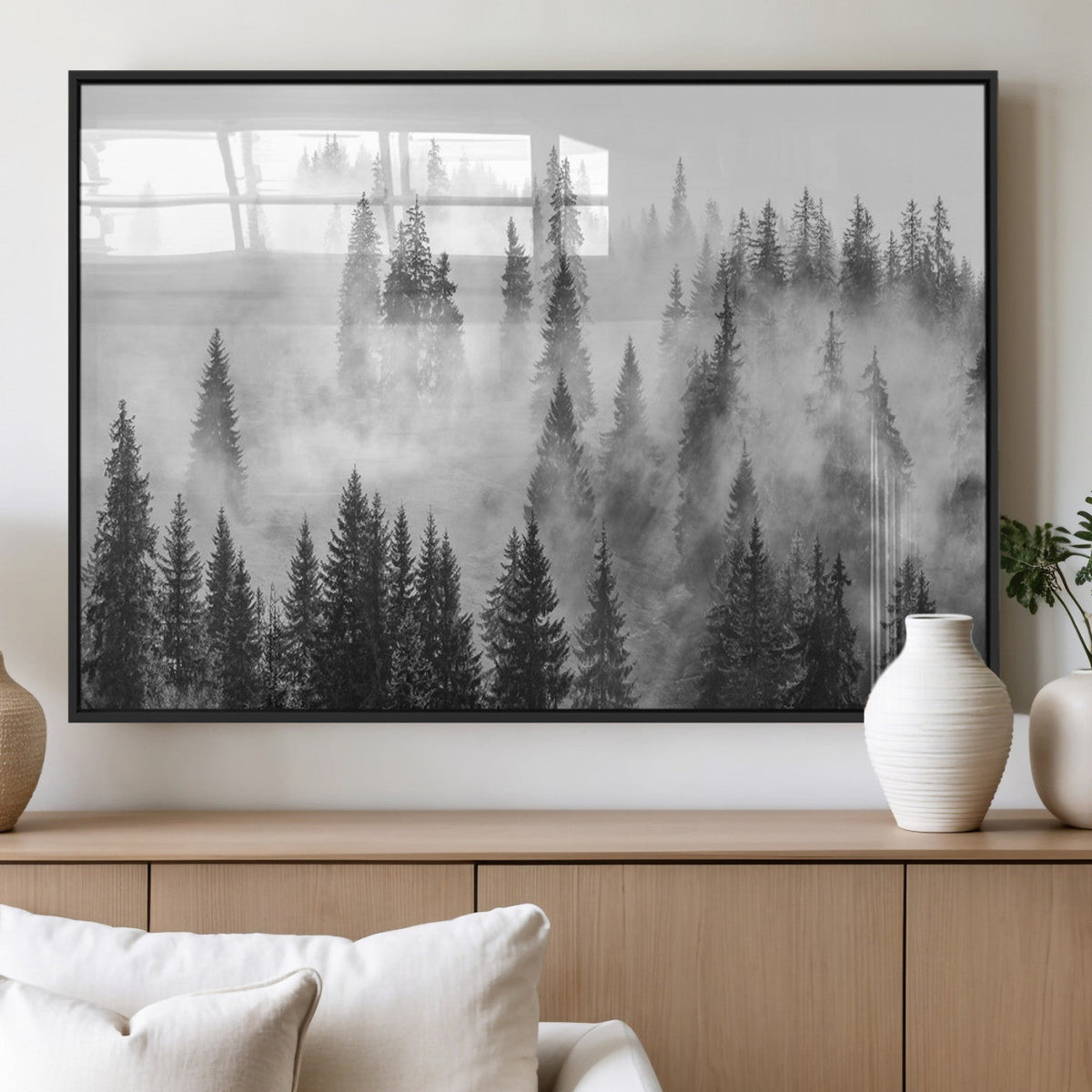 Forest Wall Art Print | Foggy Pine Forest Canvas Wall Art -
