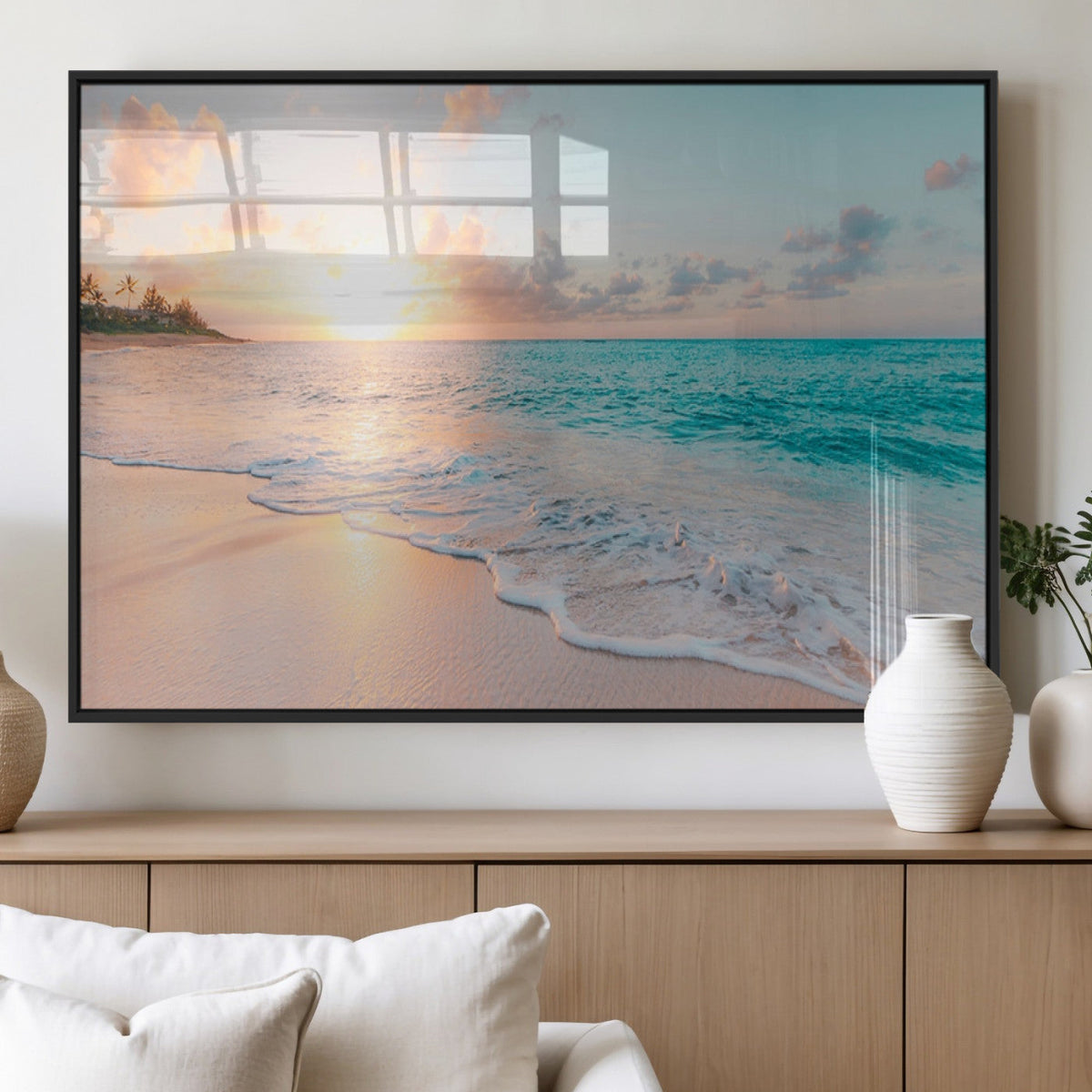 Beach Sunrise Wall Art, Coastal Seascape Canvas Print, Ocean