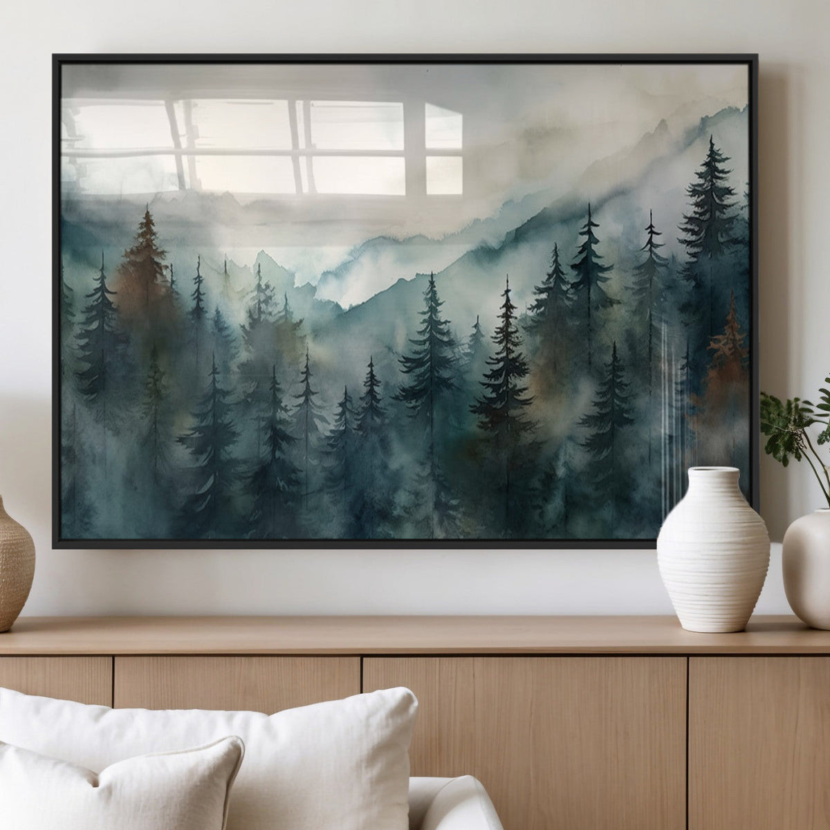 Serenity Forest Wall Art Canvas | Foggy Mountain Landscape