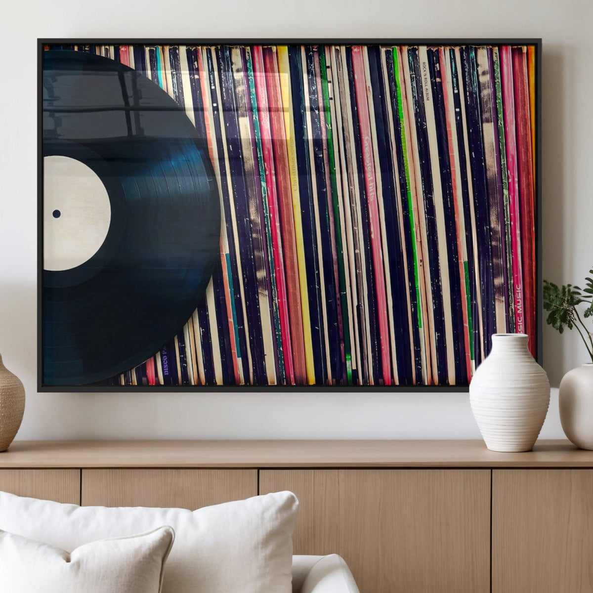 Vinyl Record and Album Collection Canvas Wall Art - Retro