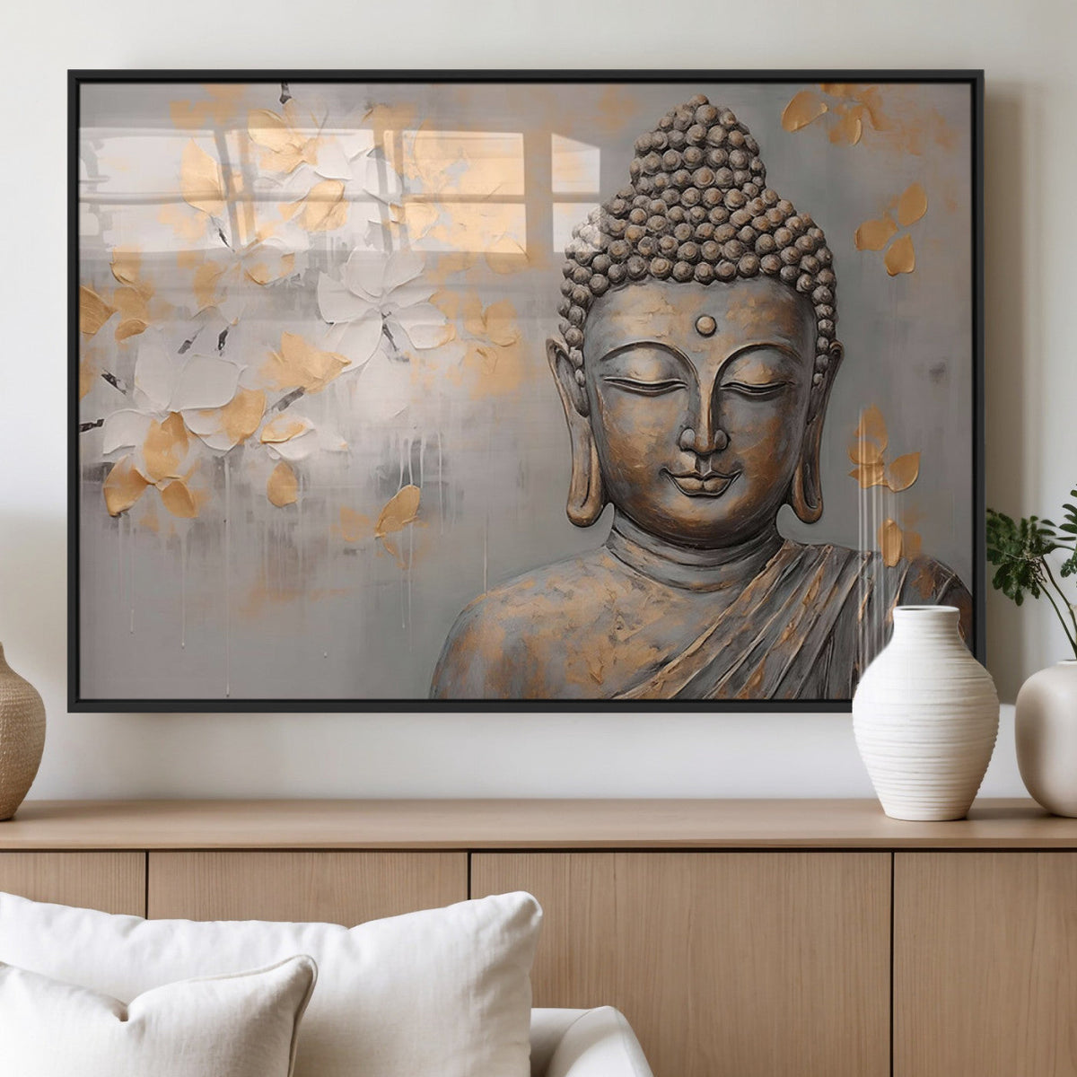 Abstract Buddha Statue Wall Art Canvas Print - Modern