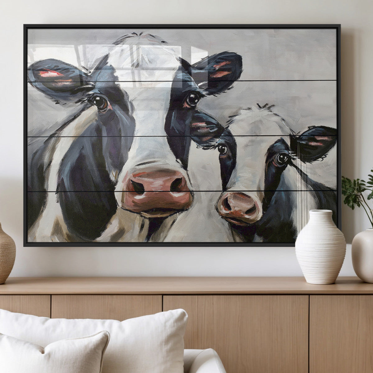 Vintage Baby and Mom Cattle Wall Art Canvas Print