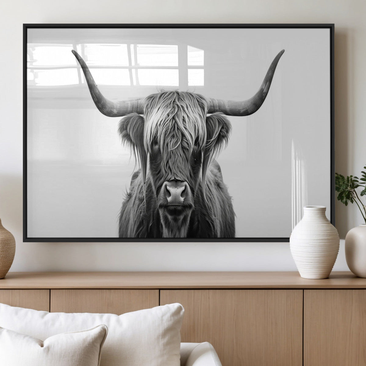 Highland Wall Art Canvas Print – Minimalist Black and White