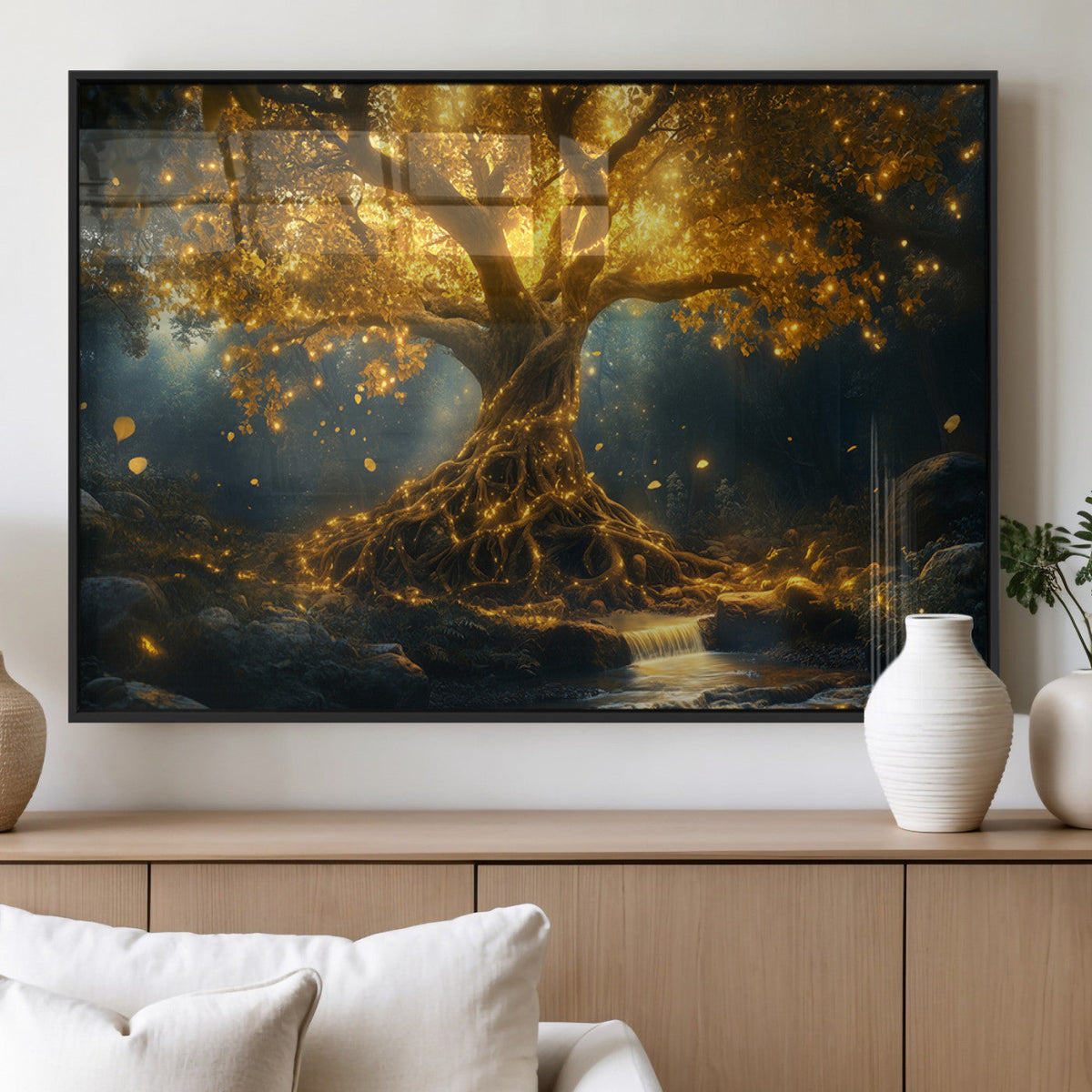 Golden Tree of Life Canvas Wall Art Print - Majestic Glowing