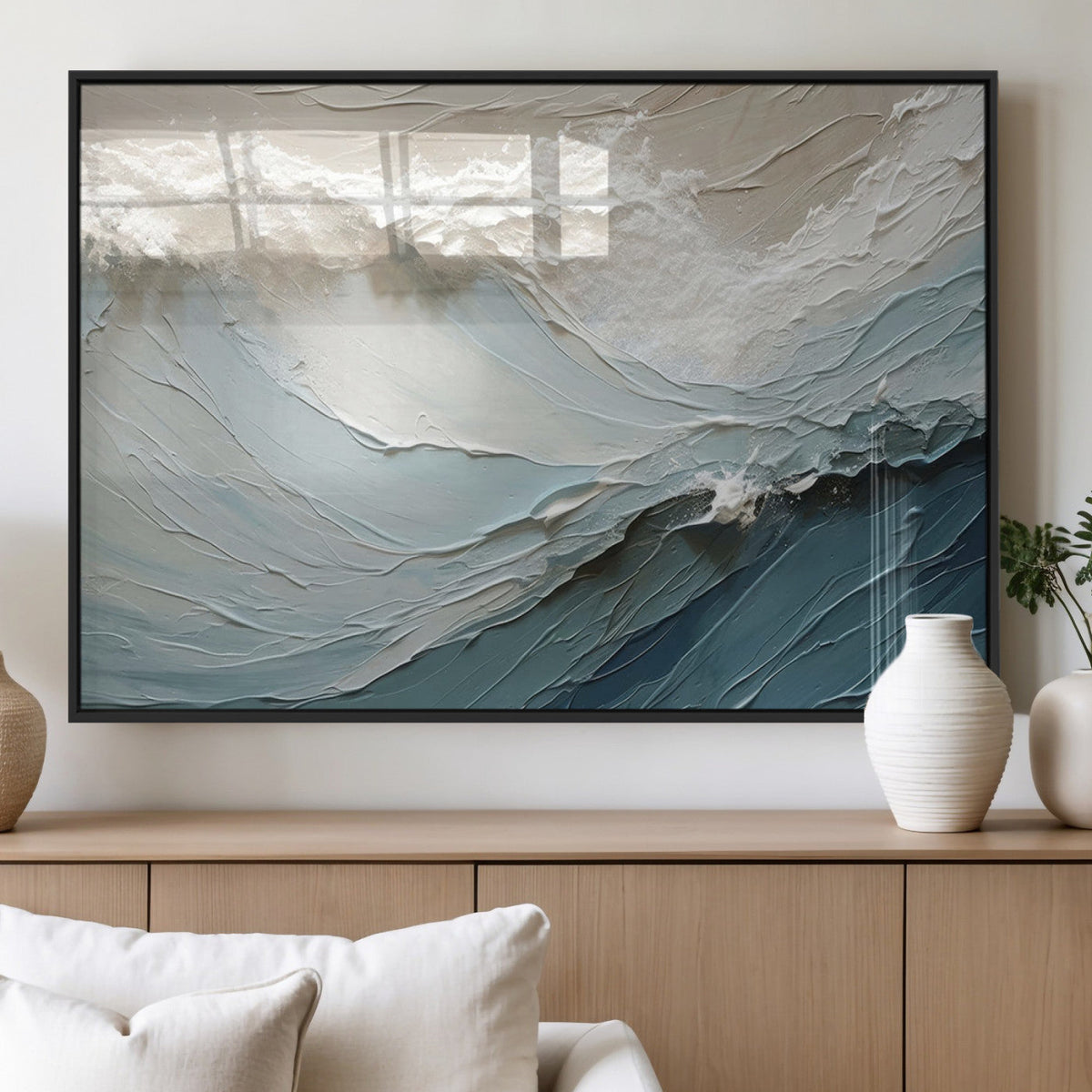 Waves Abstract Wall Art Print, Modern Framed Abstract Canvas
