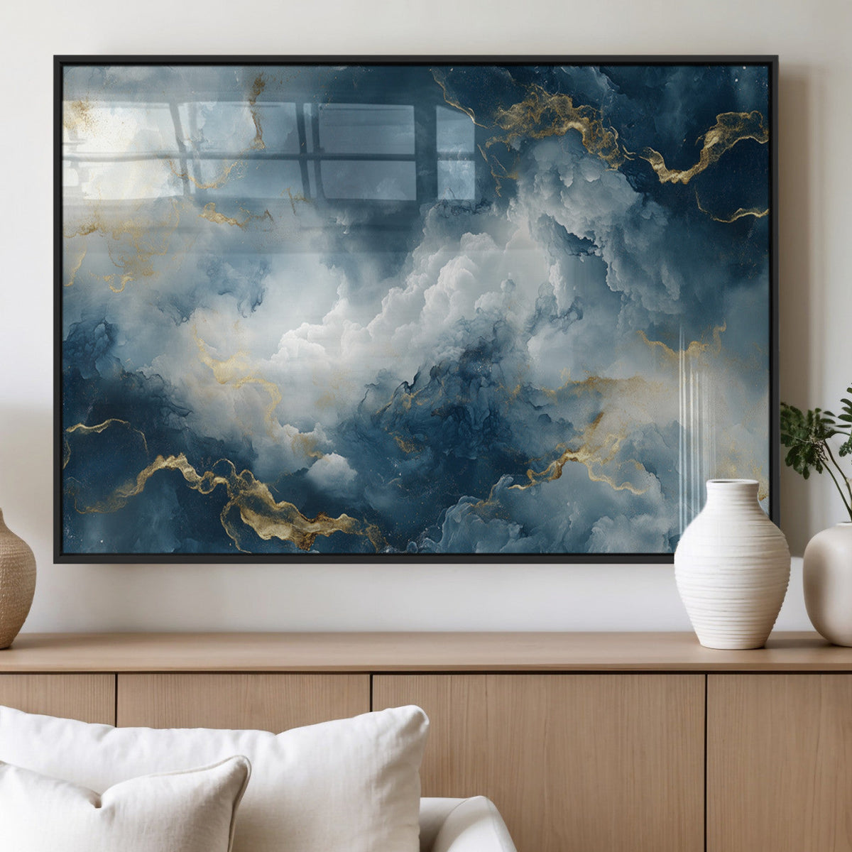 Large Abstract Print - Luxe Blue and Gold Abstract Canvas