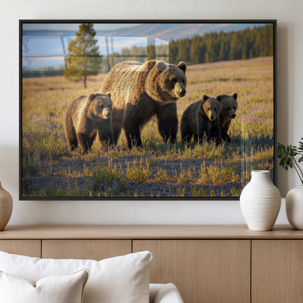 Grizzly Bear Family Wall Art Canvas Print – Majestic