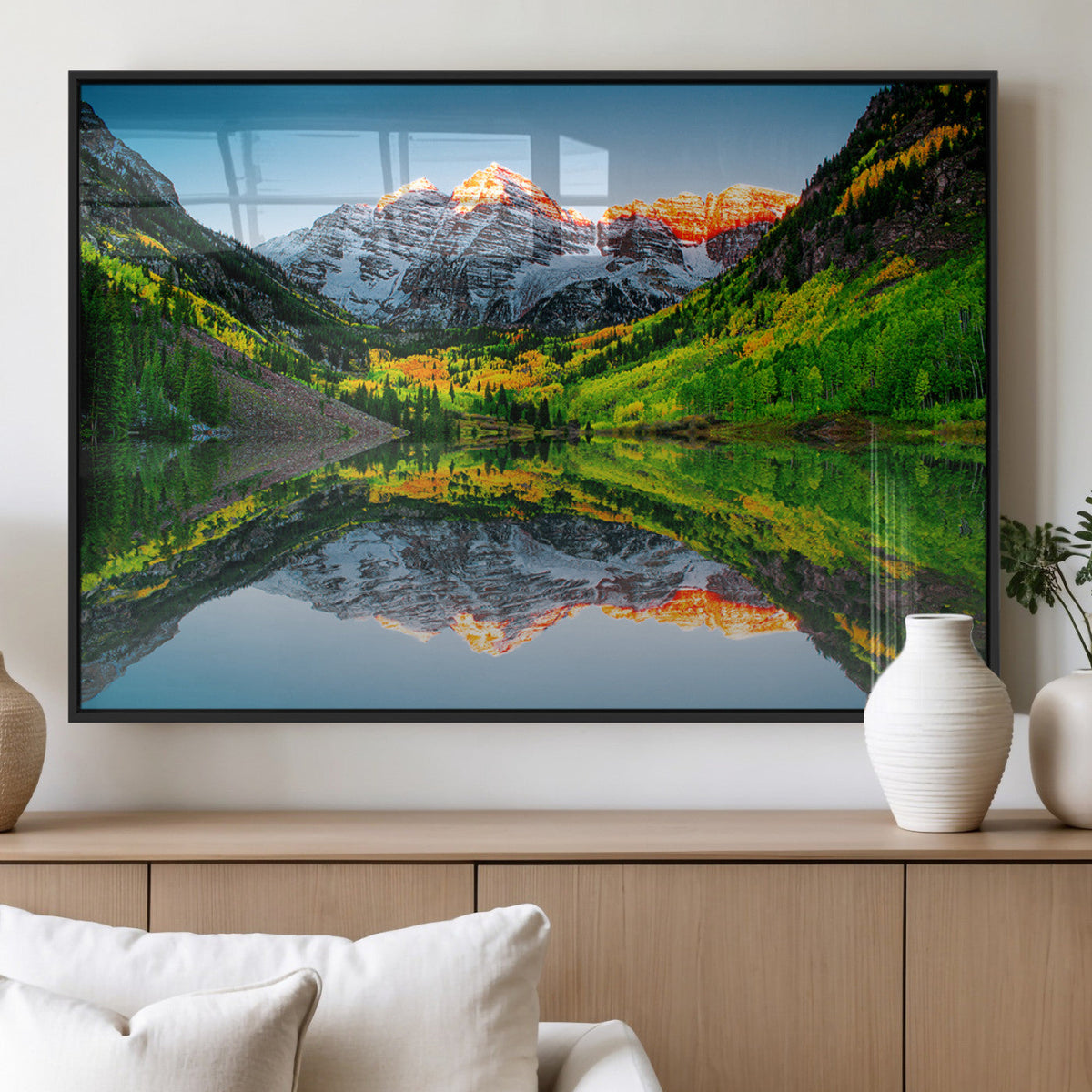 Sunrise Maroon Bells Lake Wall Art Canvas Print – Framed Elk