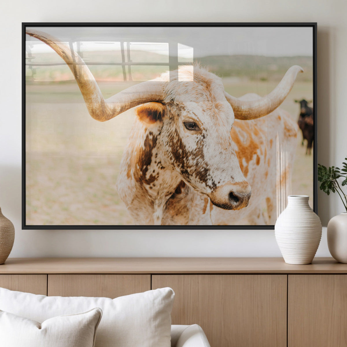 Texas Longhorn Wall Art Canvas Print – Framed Spotted Cow