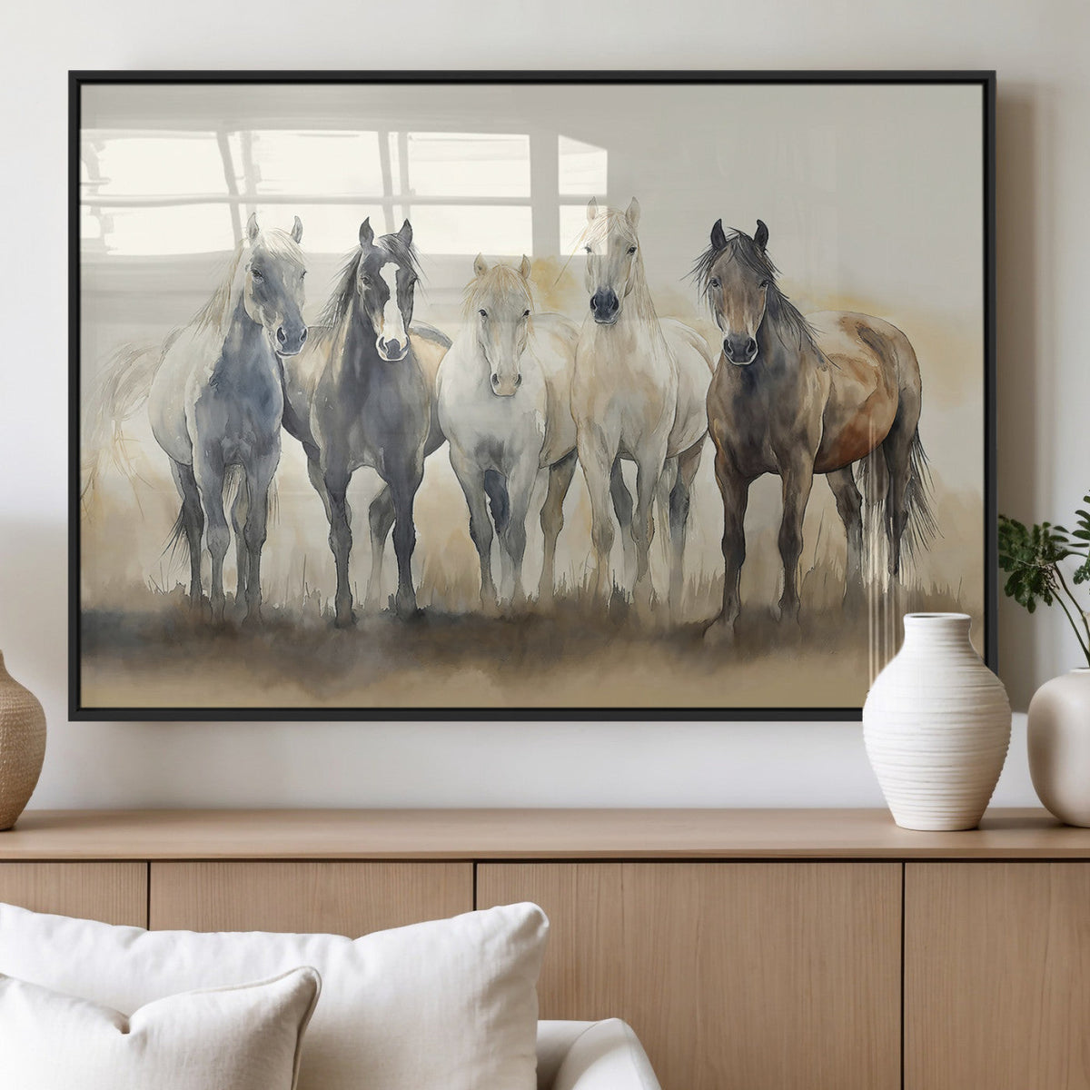 Wild Horses Wall Art Canvas Print, Framed Running Horses Art