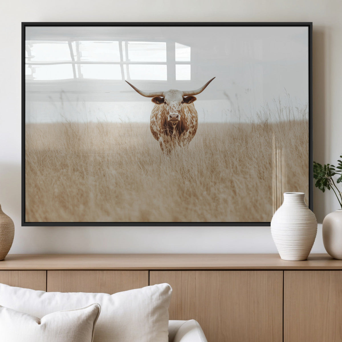 Texas Longhorn Wall Art Canvas Print – Framed Lone Cattle