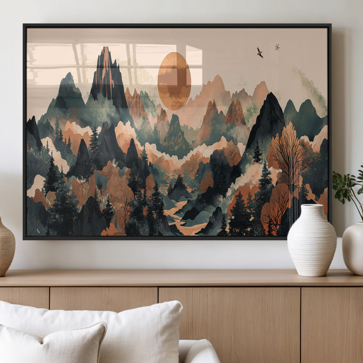 Wood Mountain Landscape Wall Art Canvas Print – Framed
