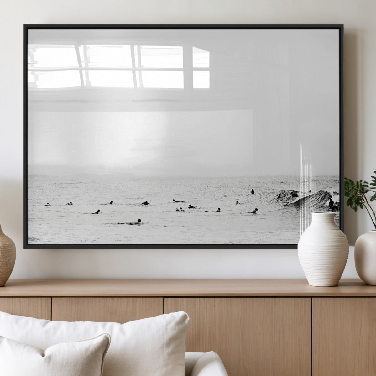 Monochrome Swimming Wall Art Canvas Print – Framed Ocean
