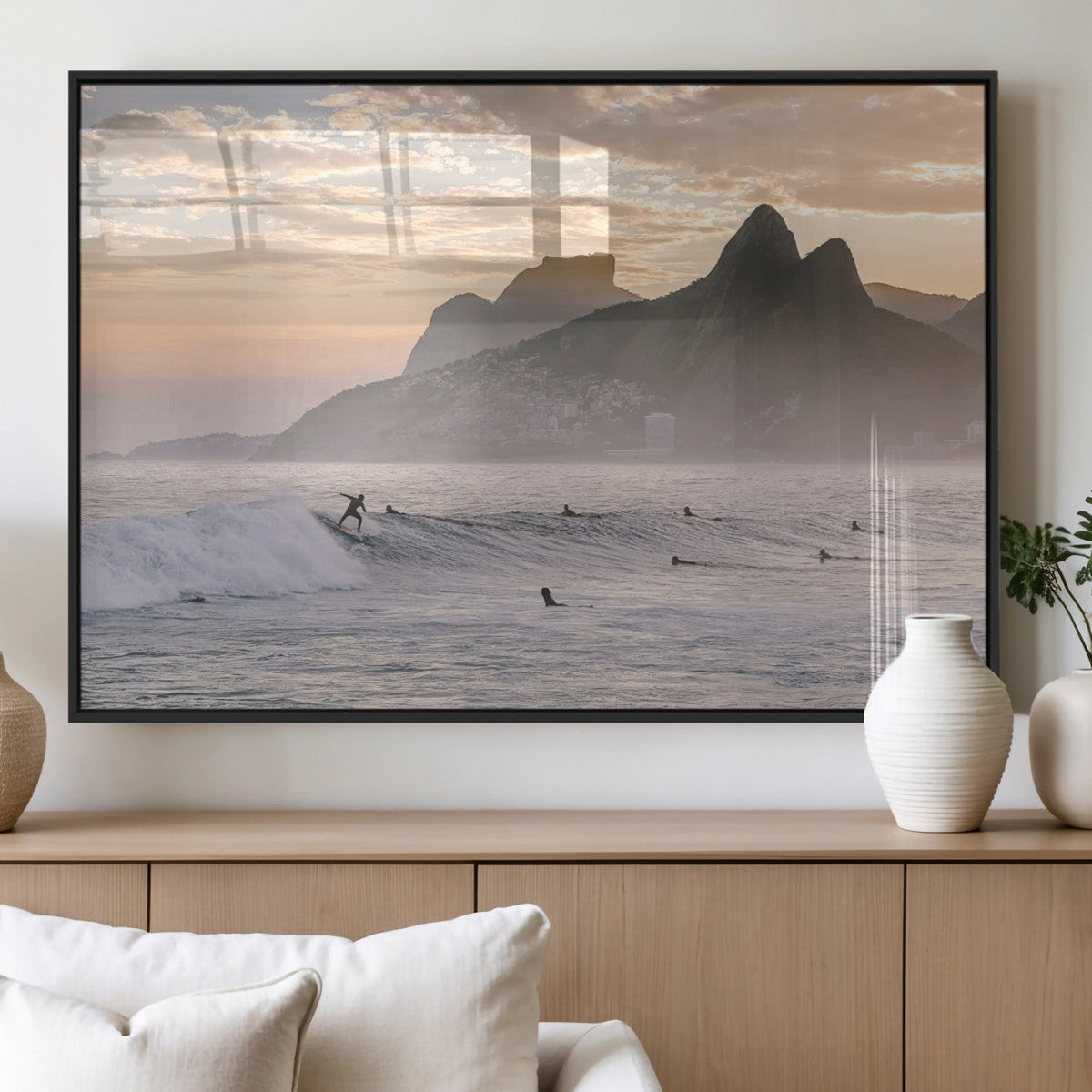 Sunset Surfing Wall Art Canvas Print – Framed Misty