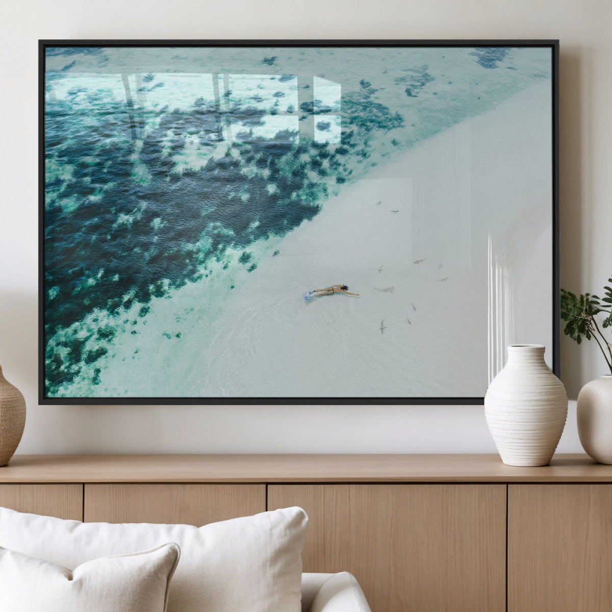 Minimal Beach Wall Art Canvas Print – Framed Ocean Swimming