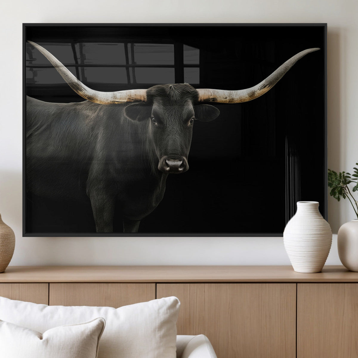 Longhorn Cattle Wall Art Canvas Print – Framed Texas Ranch