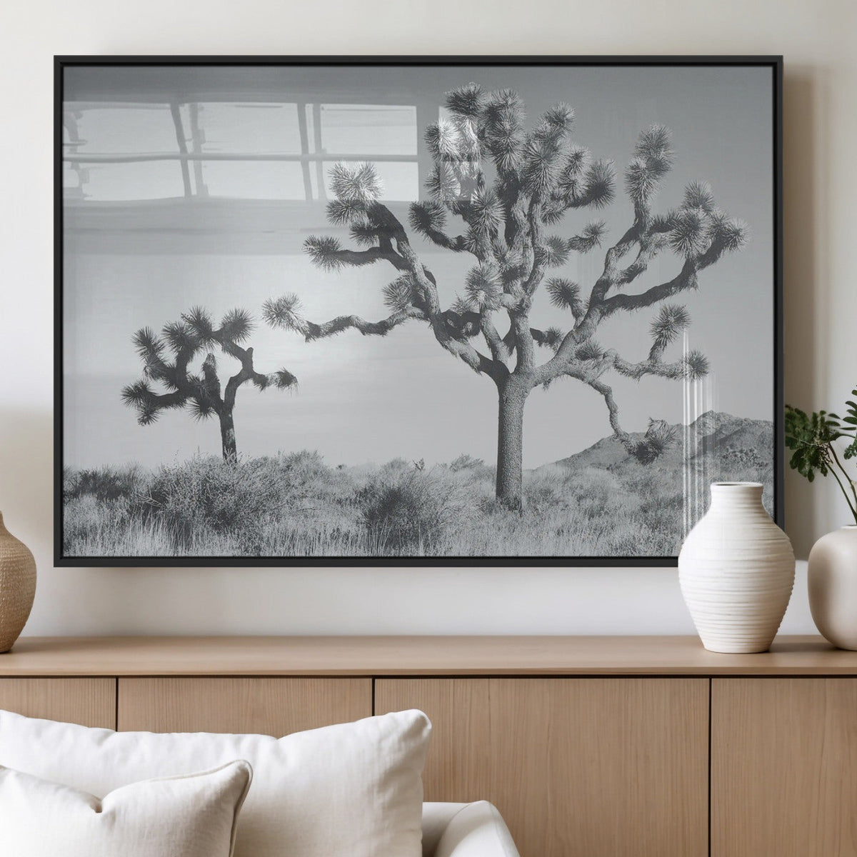 Joshua Tree Wall Art Canvas Print – Black and White Desert