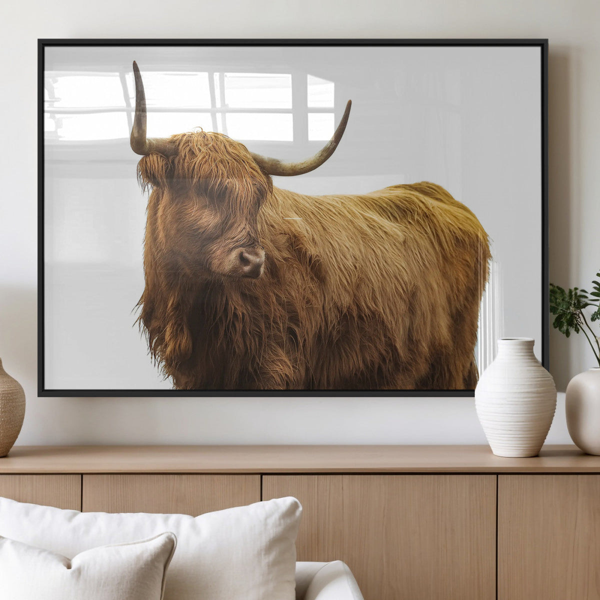 Highland Cow Wall Art Canvas Print – Framed Farmhouse Wall