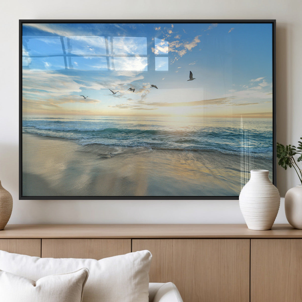 Minimalist Seaside Wall Art Canvas Print – Morning Glow
