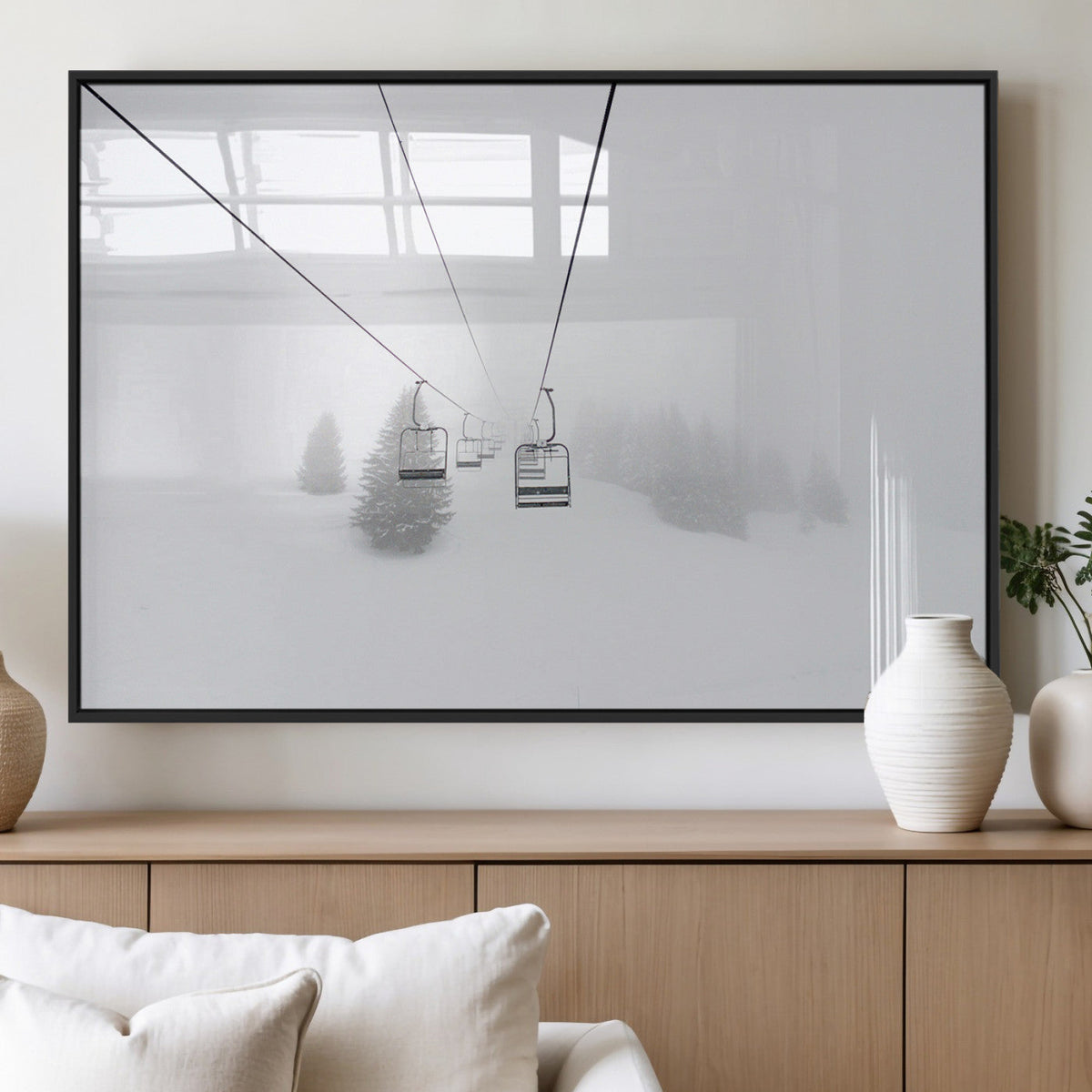 Ski Lift Wall Art Canvas Print – Snowy Alpine Landscape