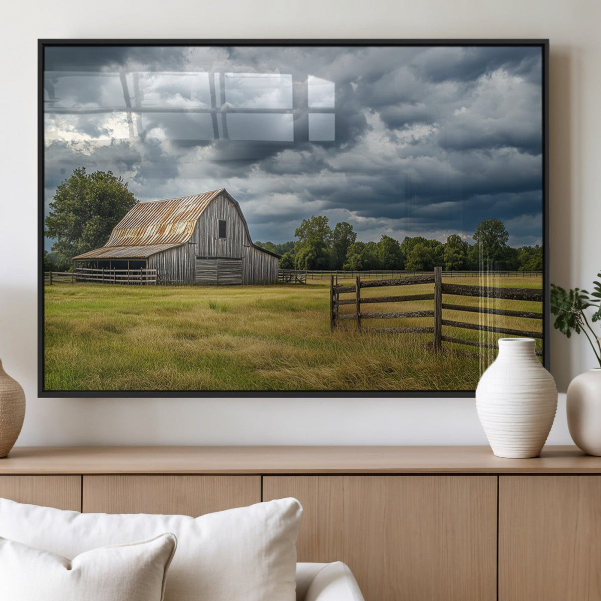 Rustic Stormy Barn Wall Art Canvas Print, Moody Country Farm