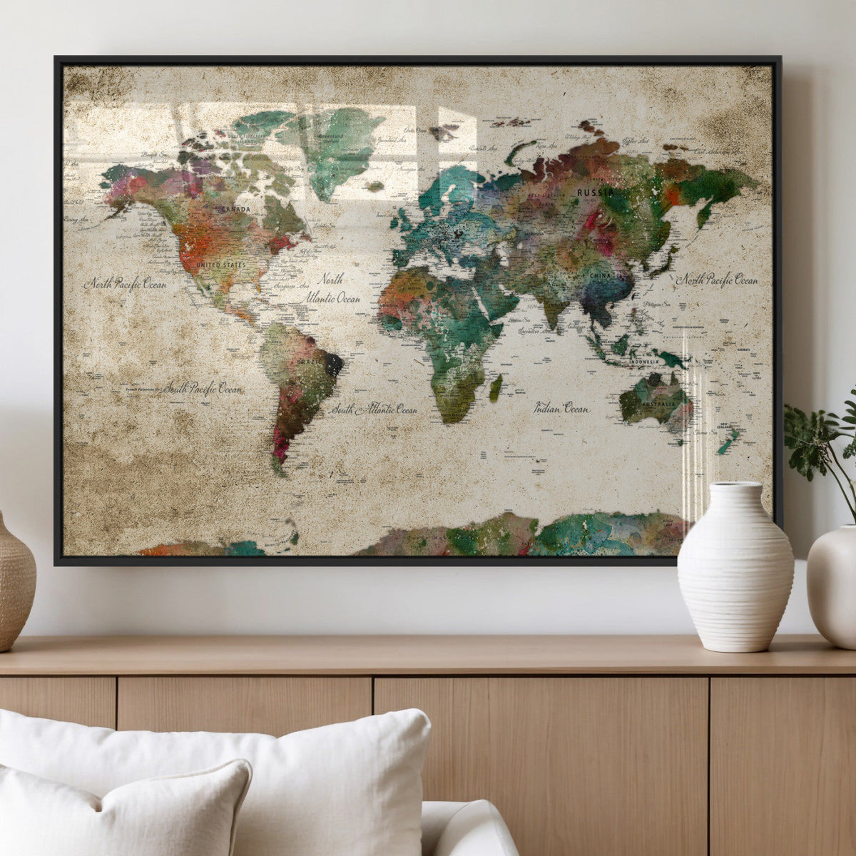 World Map Canvas Print – Framed Detailed Map of the World