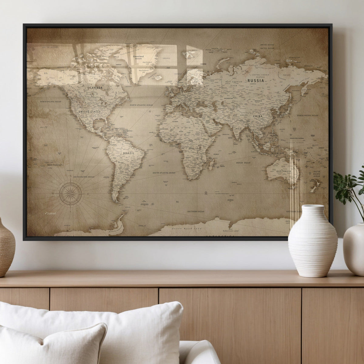 Colorful Watercolor World Map Canvas Wall Art – Framed