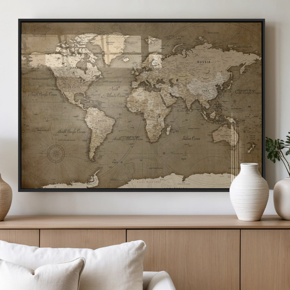 World Map Wall Art Canvas Print, Framed Map Art Picture