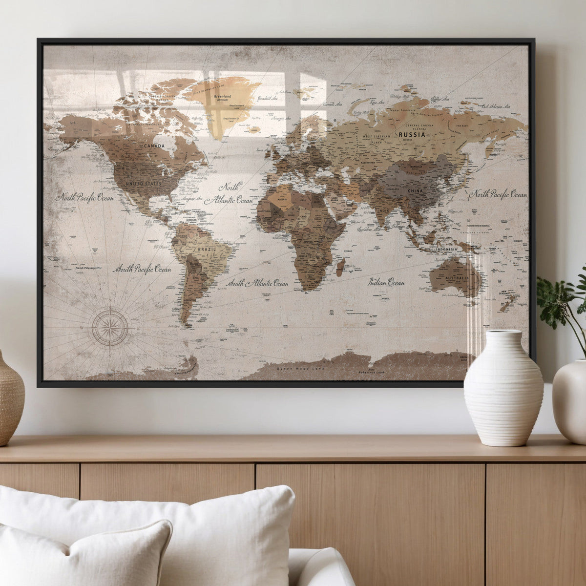 World Map Canvas Print – Framed Travel Map Wall Art for