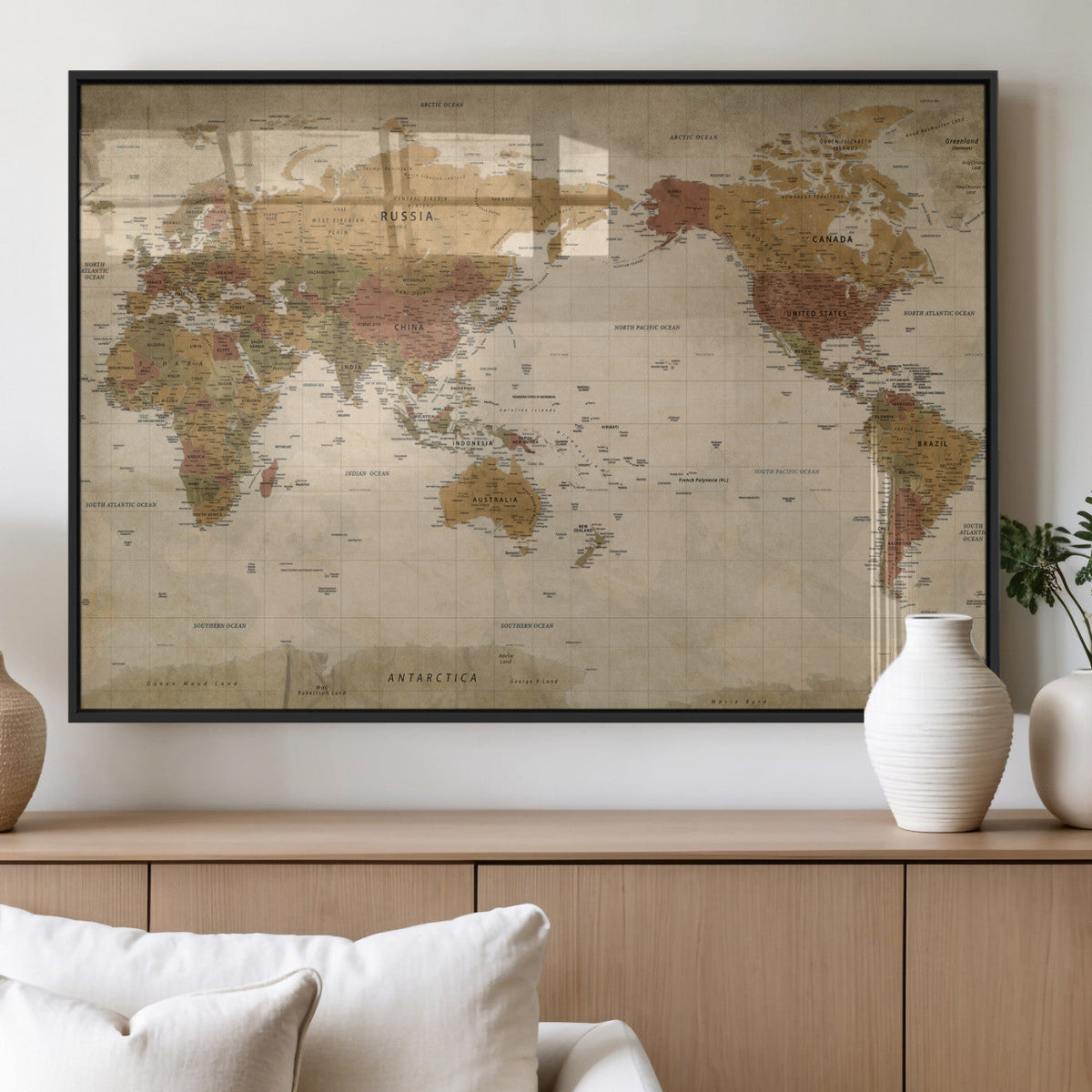 Vintage Detailed World Map Wall Art Canvas Print – Antique