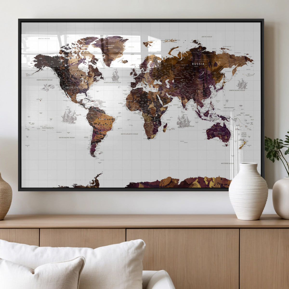 Rustic World Map Wall Art Canvas Print | Large World Map on