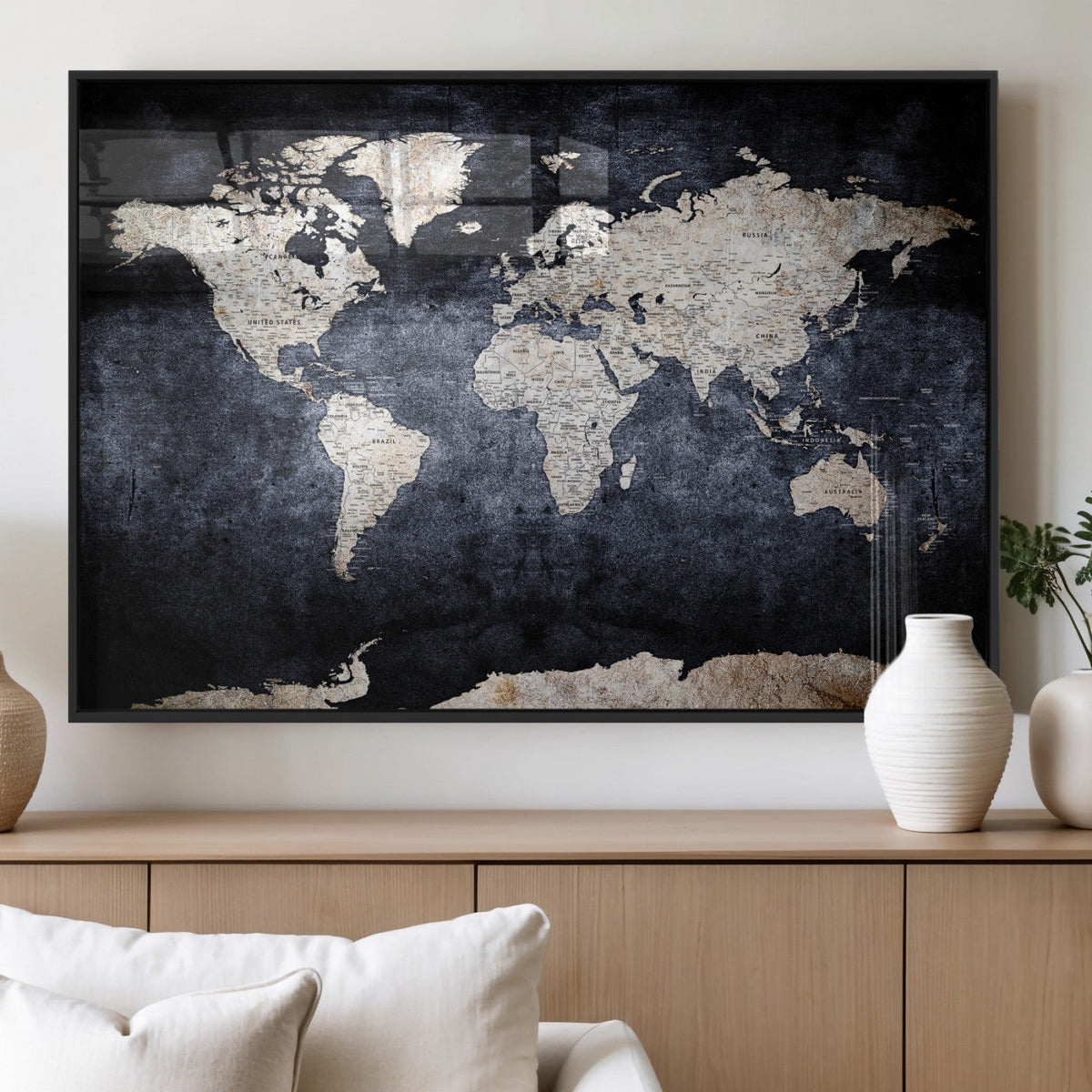 Vintage World Map Canvas Wall Art – Antique Triptych Map