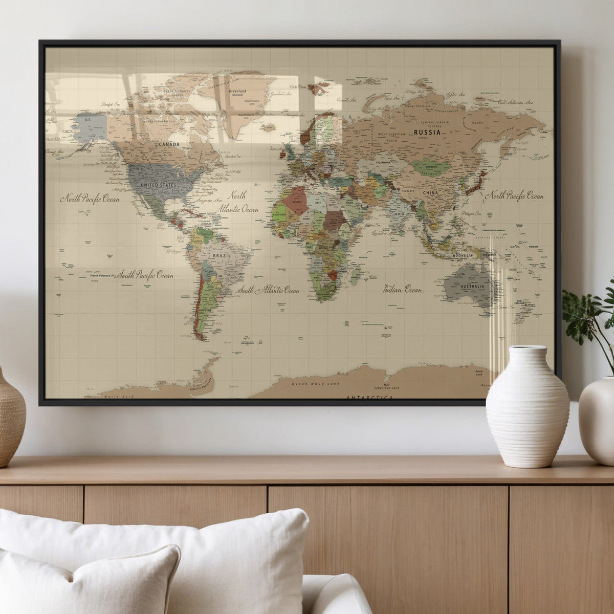 Extra Large World Map Canvas Print – Detailed Map of the