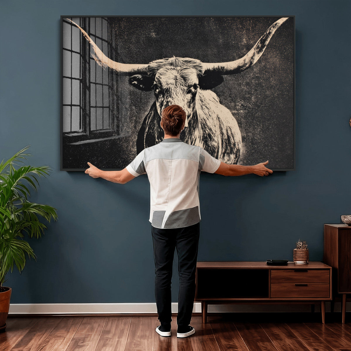Vintage Texas Longhorn Bull Wall Art Canvas Print, Cow