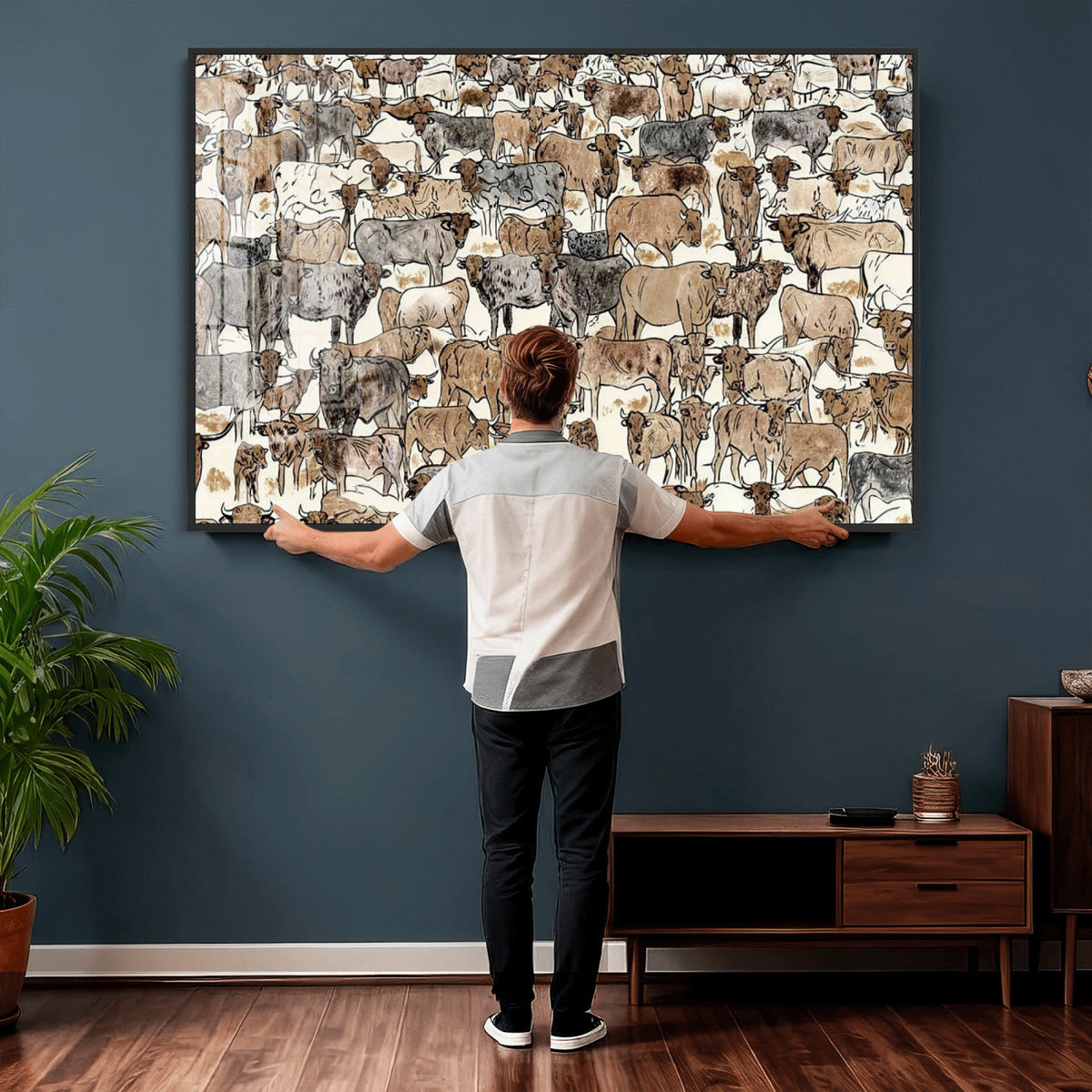 Abstract Longhorn Wall Art Canvas Print - Cow Animal Drawing