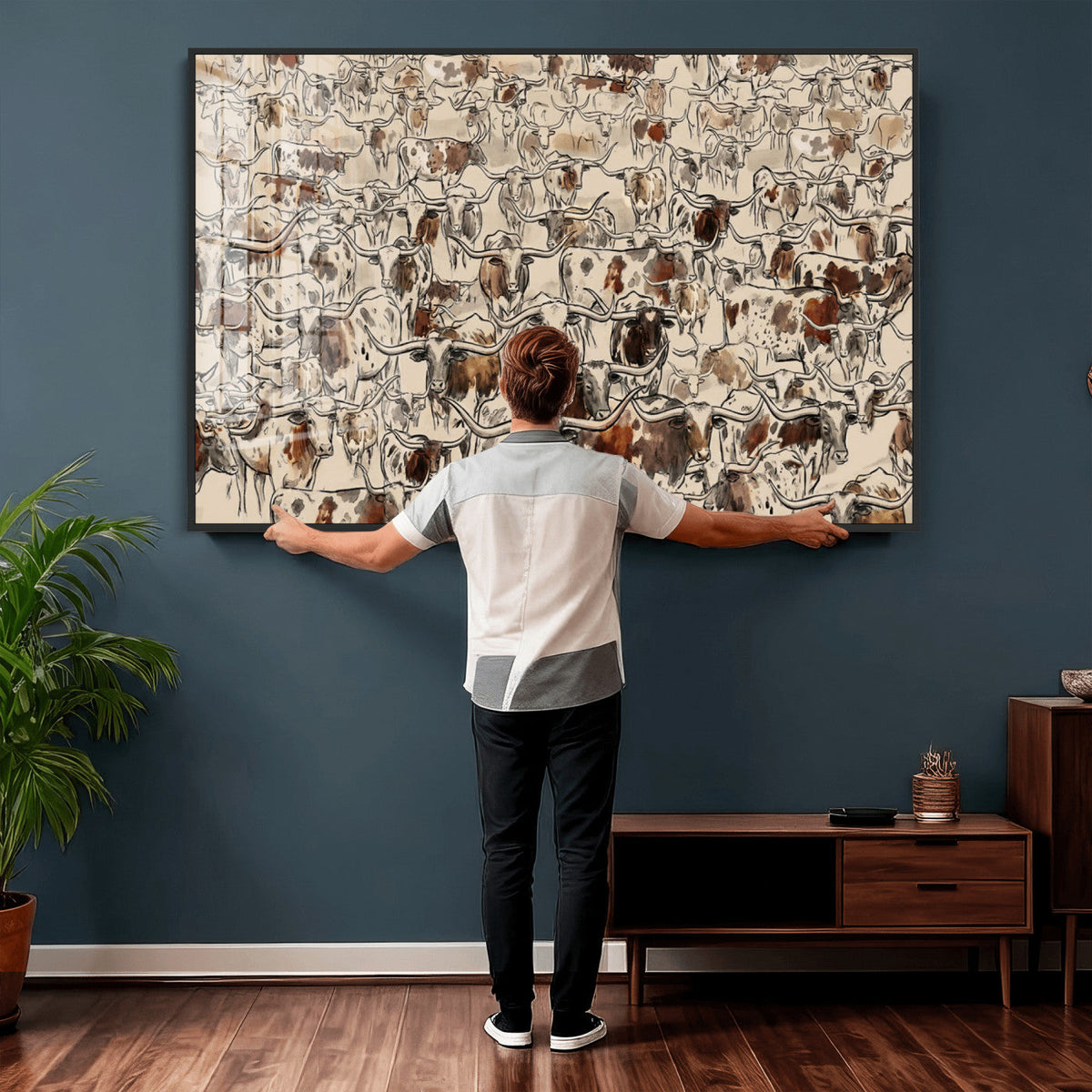 Abstract Longhorn Wall Art Canvas Print - Farm Animal