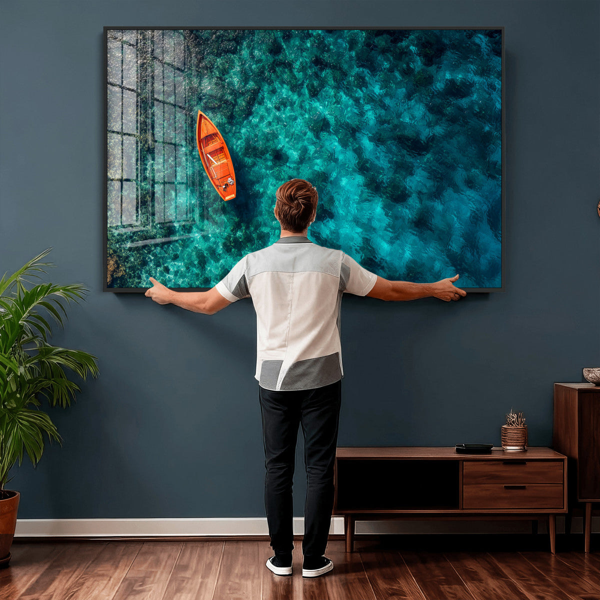 Turquoise Ocean Boat Wall Art Canvas Print
